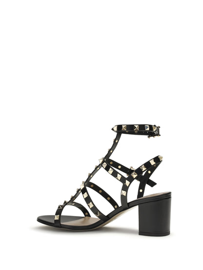 Sandal Rockstud Black Calf Leather