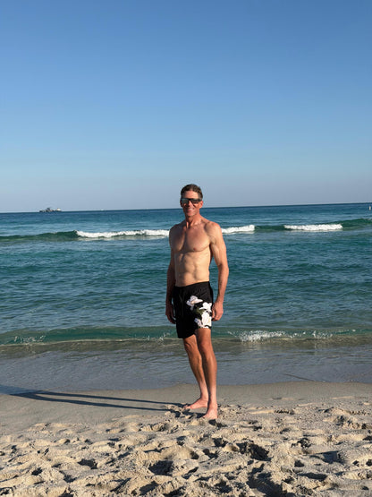 Black Floral Swim Trunks