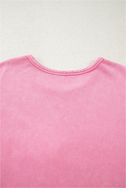 Threaded Pear Bonbon Waffle Bowknot Patchwork Graphic Mineral Wash Plus Size Sweatshirt