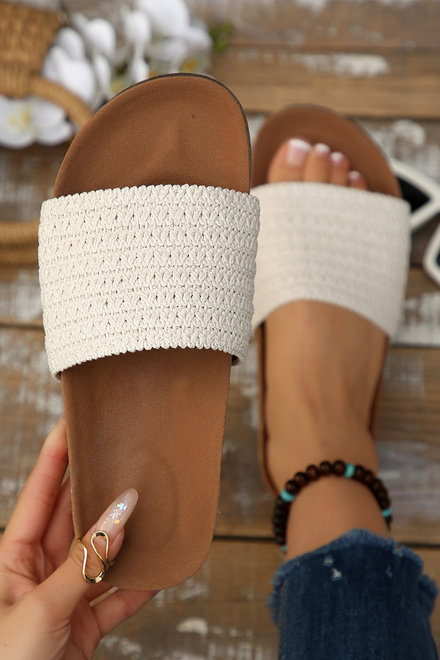 Threaded Pear Anne Open toe Flat Slippers