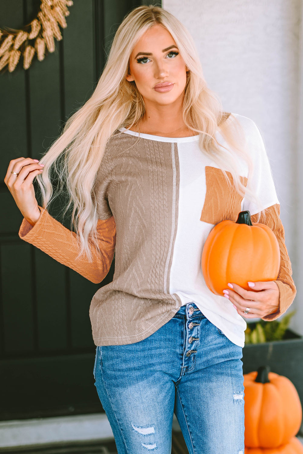 Threaded Pear Emily Textured Knit top Long Sleeve Top