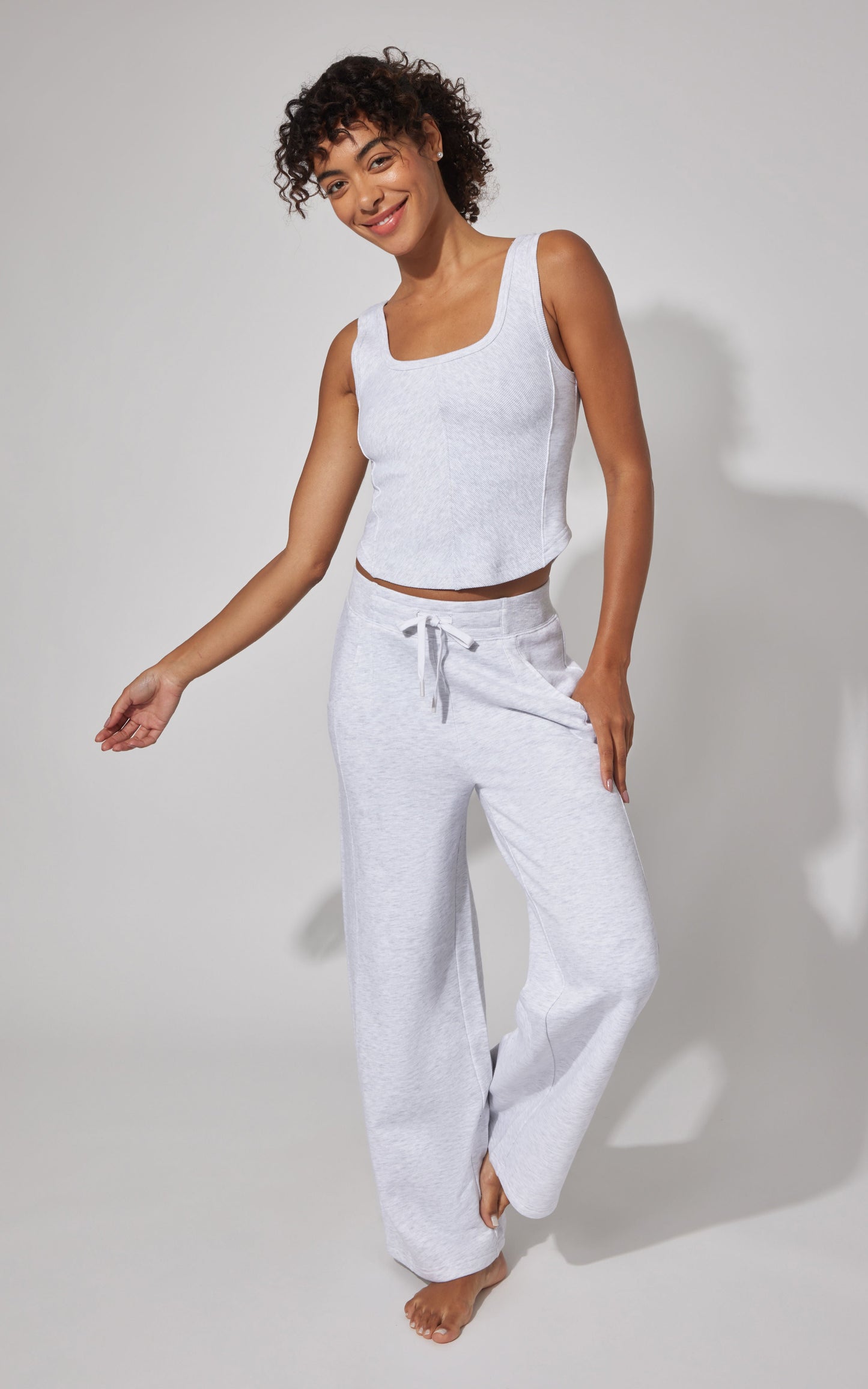Terry Corset Tank & Fleece Wide Leg Pant Set