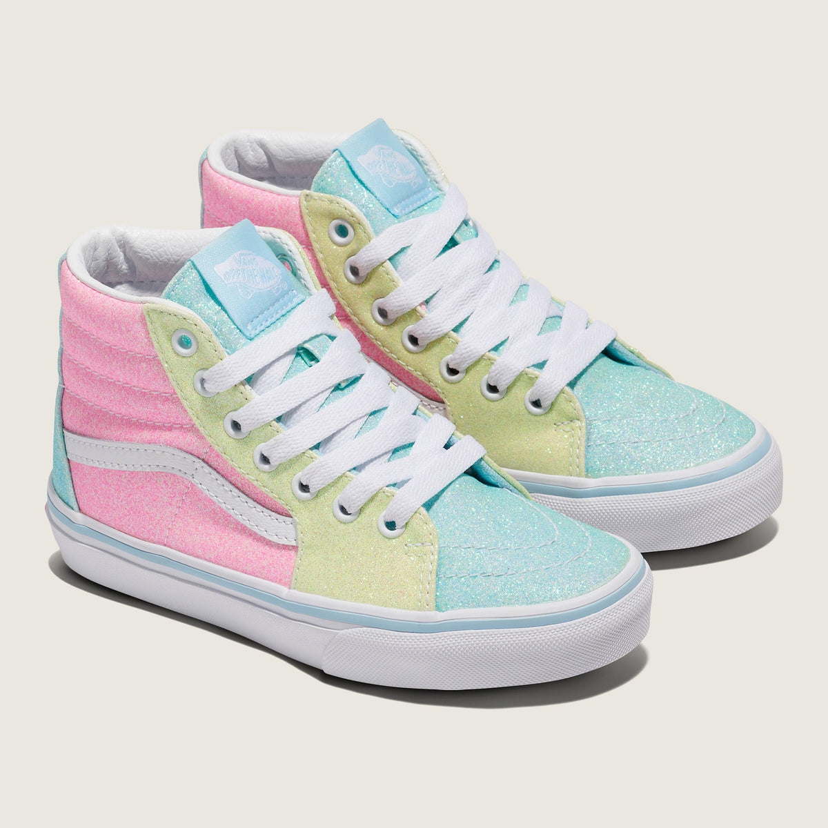 Vans Preschool Sk8-Hi Glitter Pastel Pink Yellow Blue