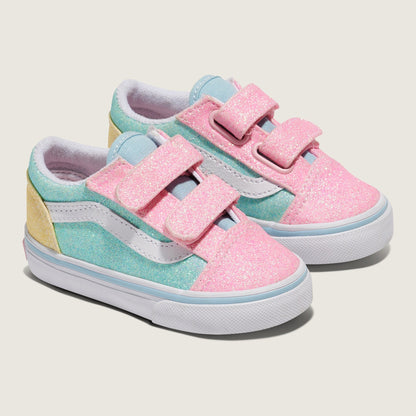 Vans Toddlers Old Skool V Glitter Pastel Blue Pink Yellow