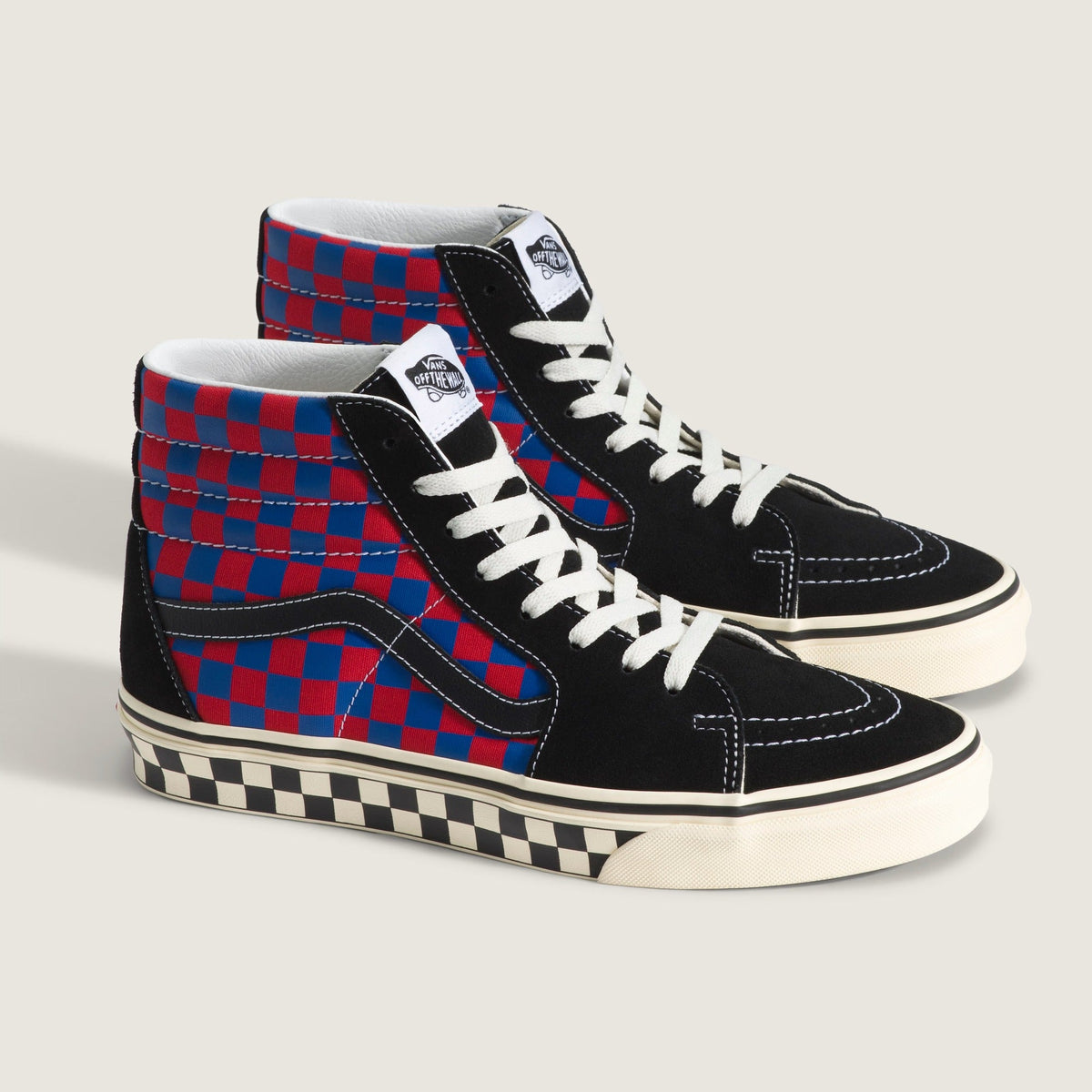 Vans Men's Sk8-Hi Checkerboard Sidewall Red Blue