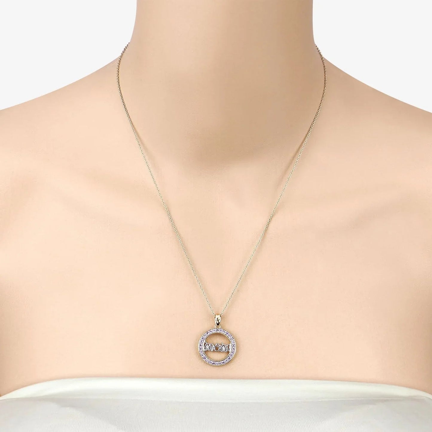 Round Violet Tanzanite Prong Gold Plated Silver Mom Circle Pendant Necklace