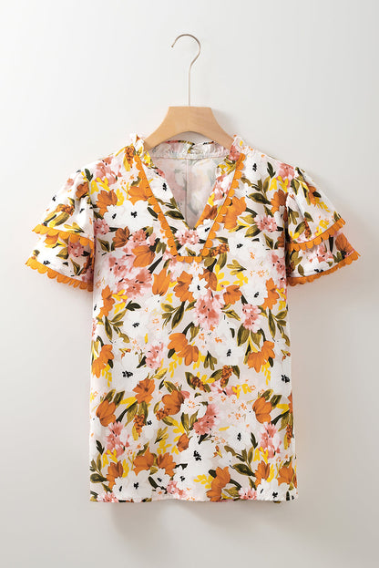 Threaded Pear Ailany Short Sleeve Floral Blouse