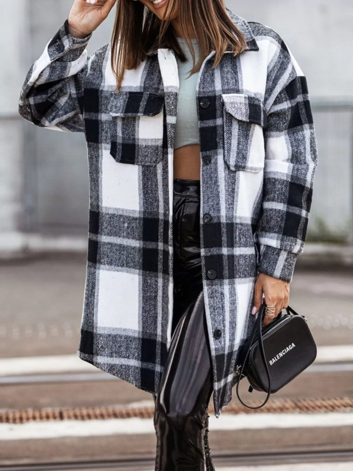 Button Down Collared Neck Plaid Flannel Shacket