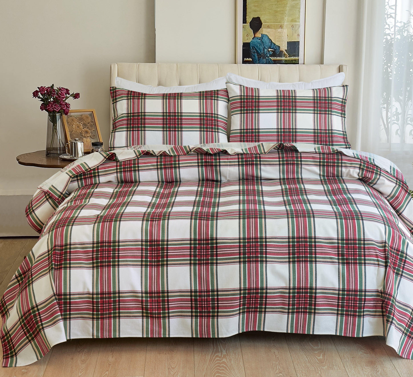 Elegant Comfort Flannel Plaid - 100% Turkish Cotton Flannel, 4-Piece Flannel Sheet Set