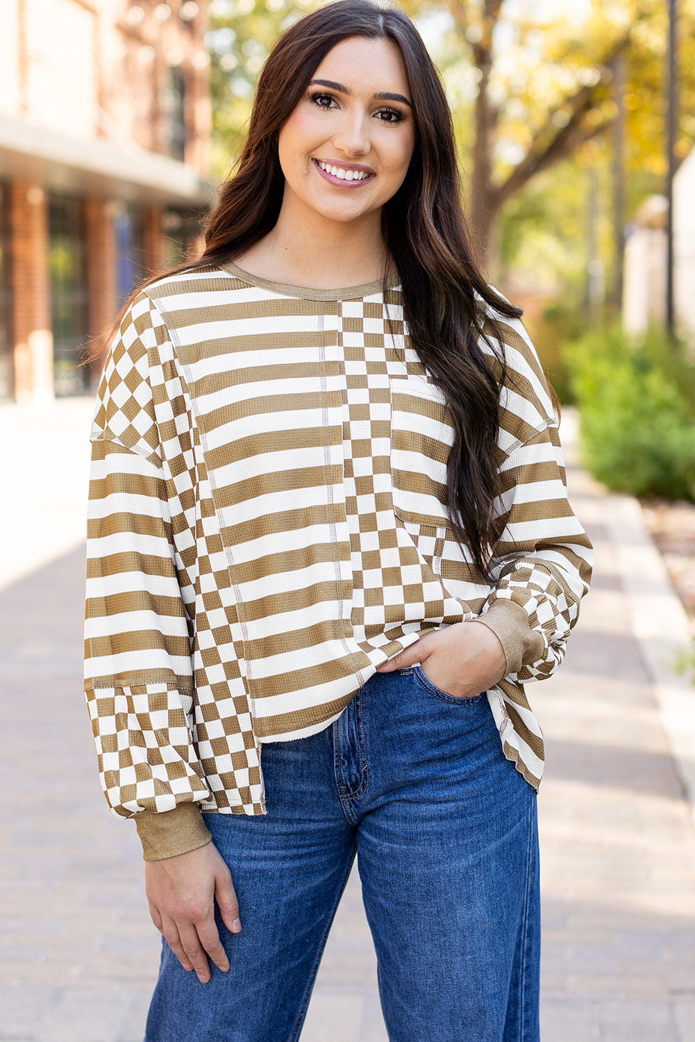 Threaded Pear Fatima Patchwork Lantern Sleeve Blouse