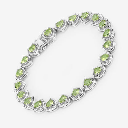 9.24 Ct Heart Green Peridot & Diamond Prong Silver Tennis Bracelet