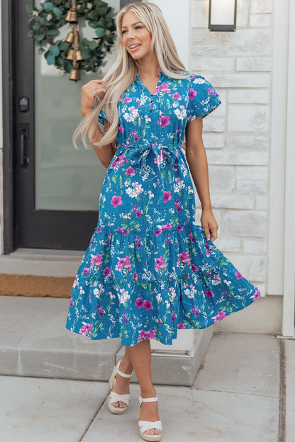 Threaded Pear Tessa Tie Belted Long Dress