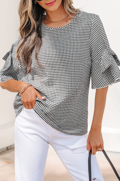 Threaded Pear Carolina Ruffled Half Sleeve Blouse