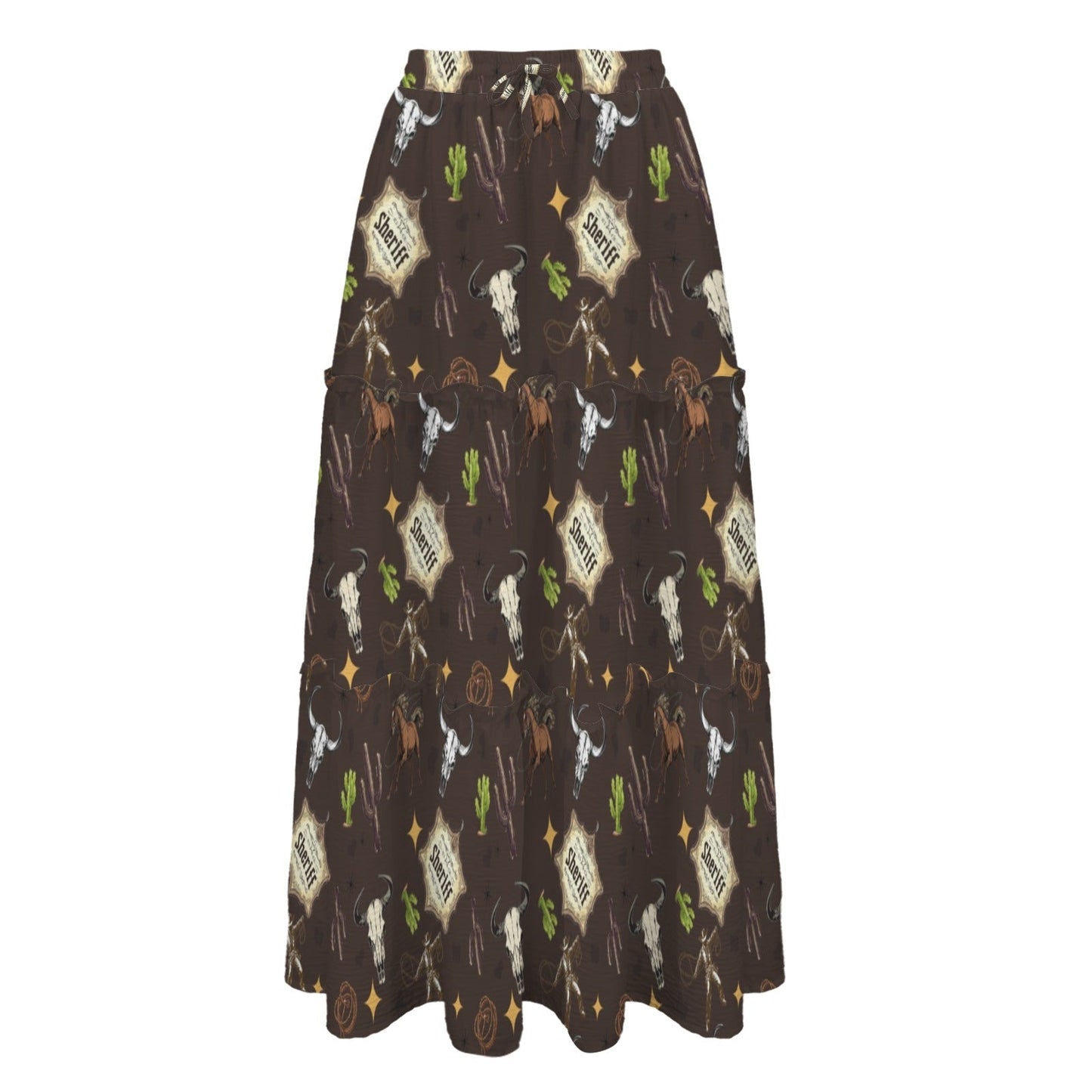 Baha Ranch Western Symbols Tiered Prairie Maxi Skirt