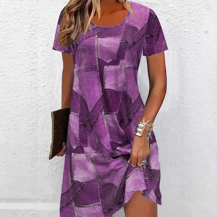 Women's Plus Size Denim Short Sleeve Dress
