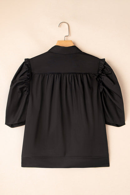 Threaded Pear Analeia Frilly Puff Sleeve Stylish Collared Shirt