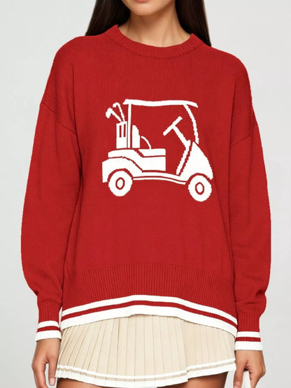 Golf Cart Graphic Dropped Shoulder Sweater