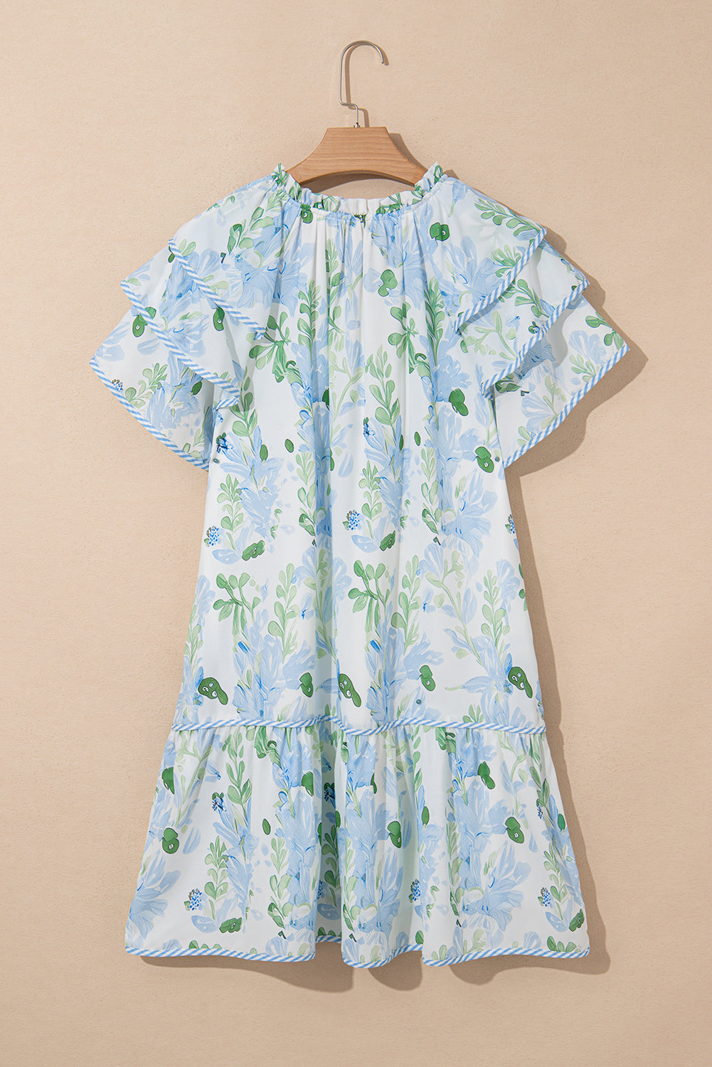 Threaded Pear Madalyn Floral Contrast Edge Layered Short Sleeve Mini Dress
