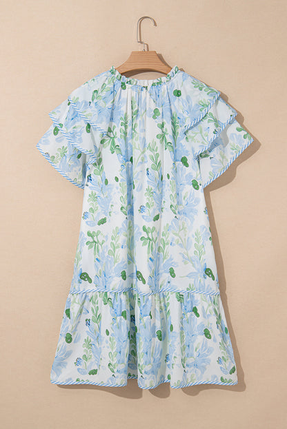 Threaded Pear Madalyn Floral Contrast Edge Layered Short Sleeve Mini Dress
