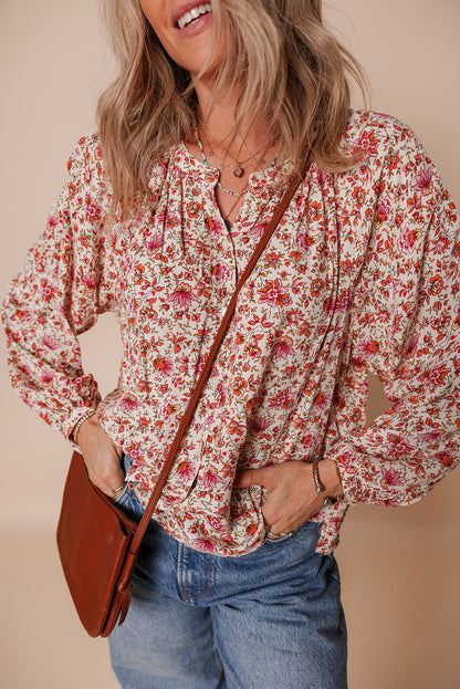 Threaded Pear Carter Notched Puff Sleeve Blouse