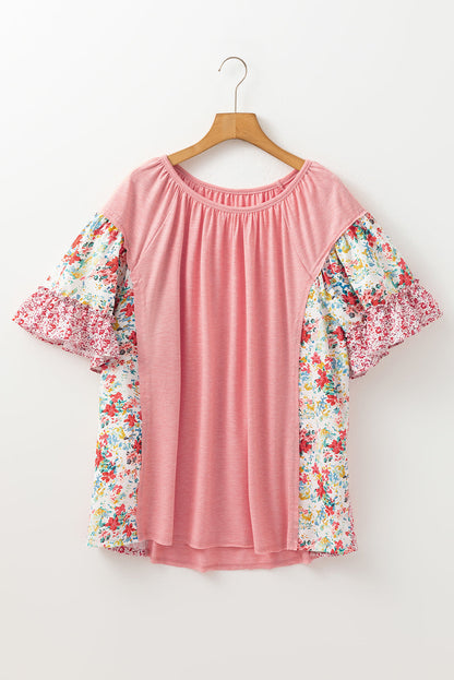 Threaded Pear Lacey Ruffled Short Sleeve PLUS Blouse