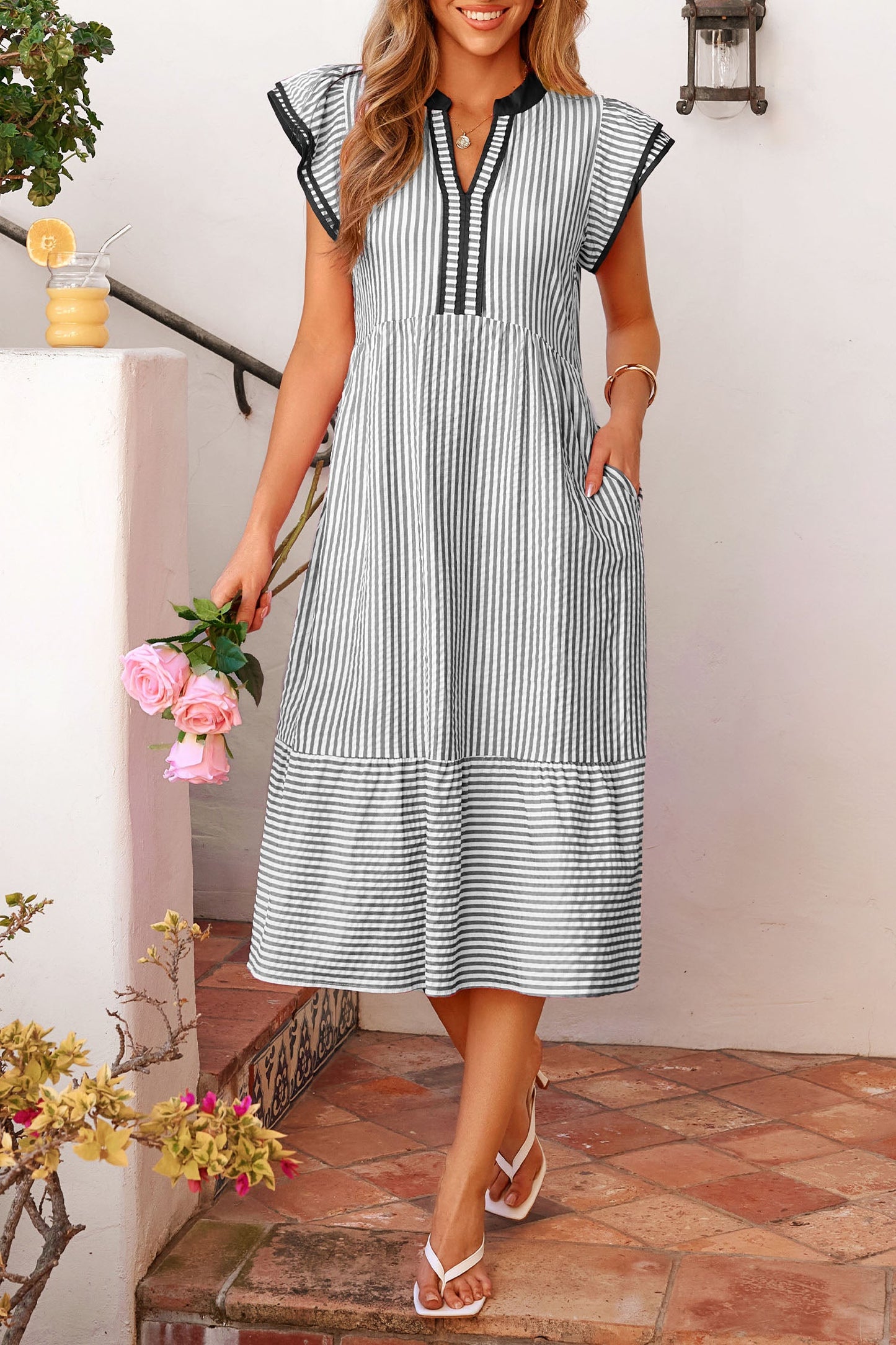 Threaded Pear Charley Sleeve Casual Long Dress