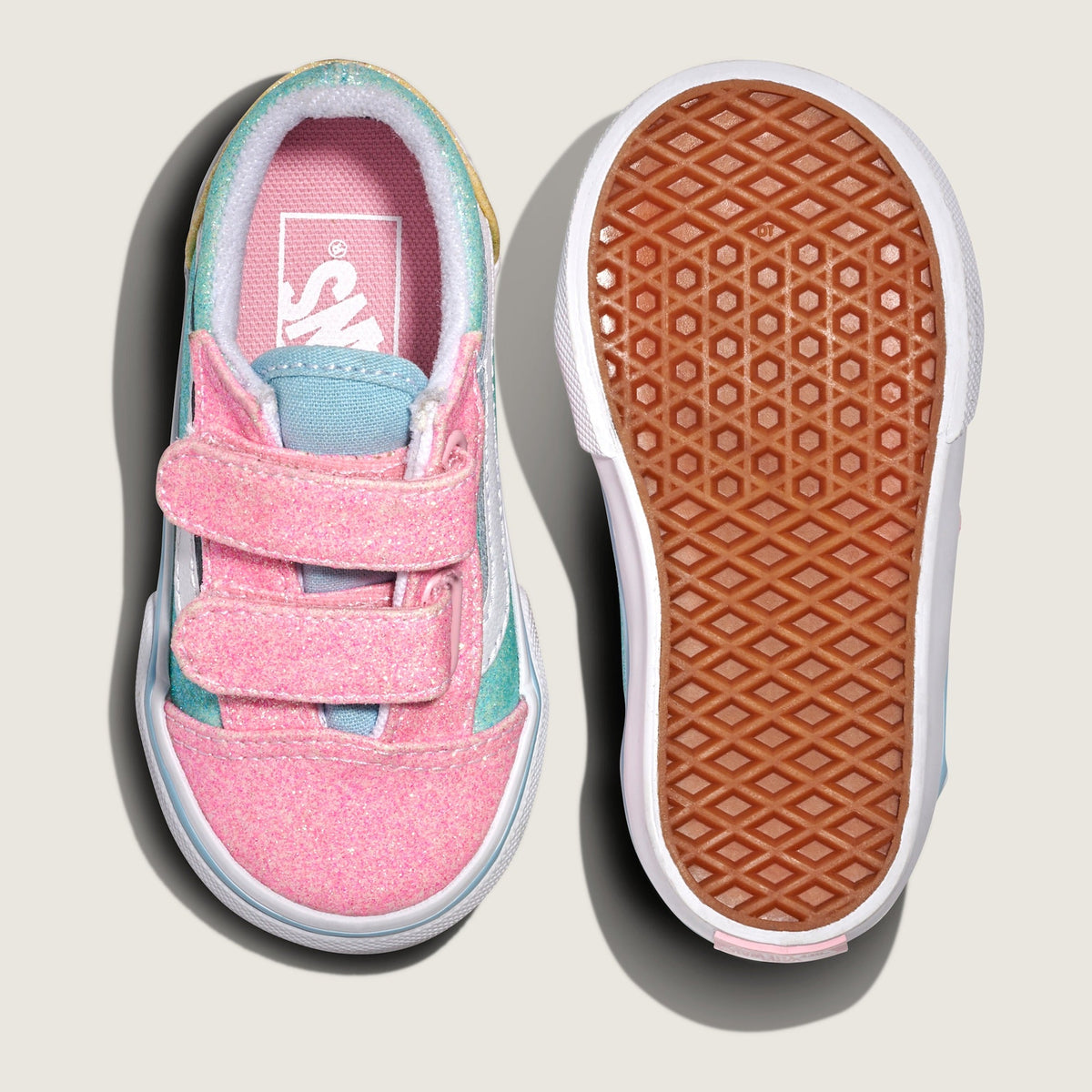 Vans Toddlers Old Skool V Glitter Pastel Blue Pink Yellow