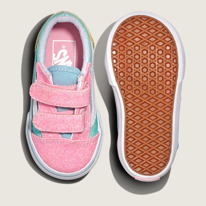Vans Toddlers Old Skool V Glitter Pastel Blue Pink Yellow
