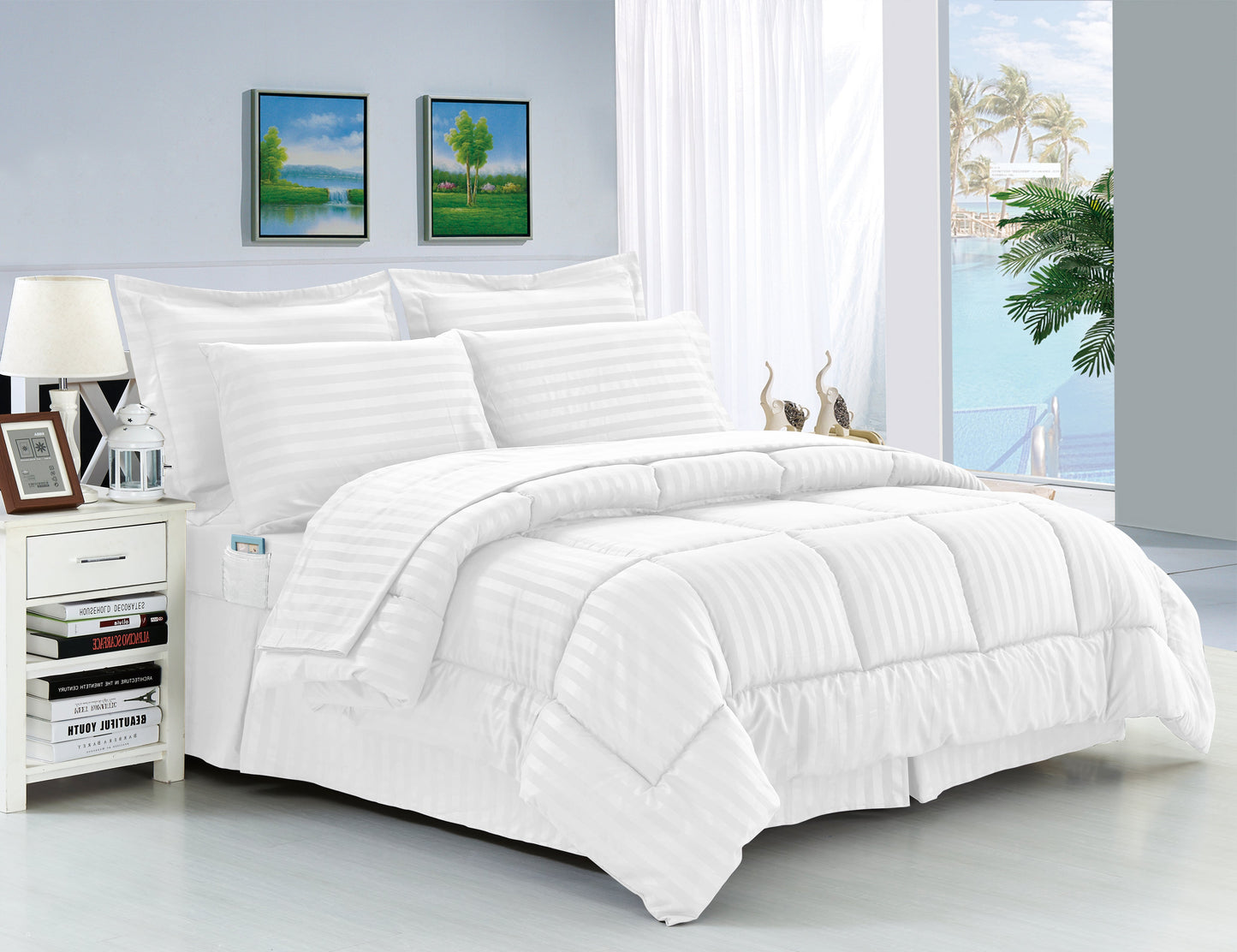 Mocassi 8 Piece Stripe Pattern Bed-in-a-Bag Comforter Set