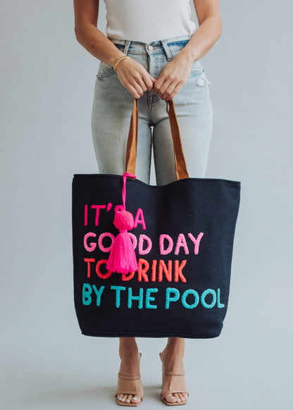 Poolside Bliss Woven Cotton Tote - Navy