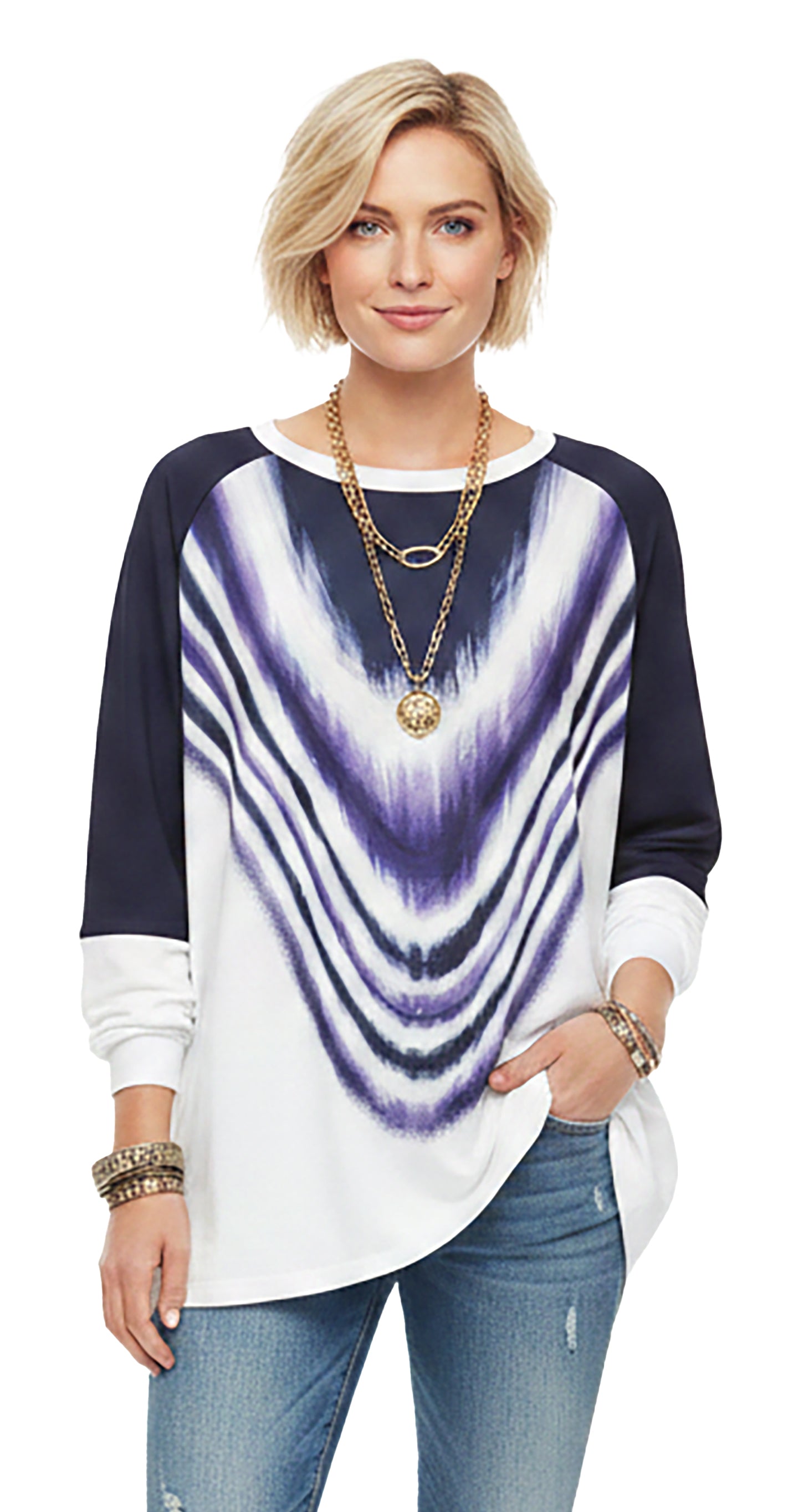 Navy White Wave Print-