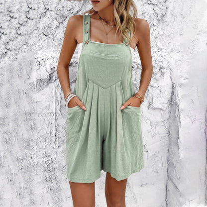 Spring and Summer Casual Solid Color Overalls Shorts