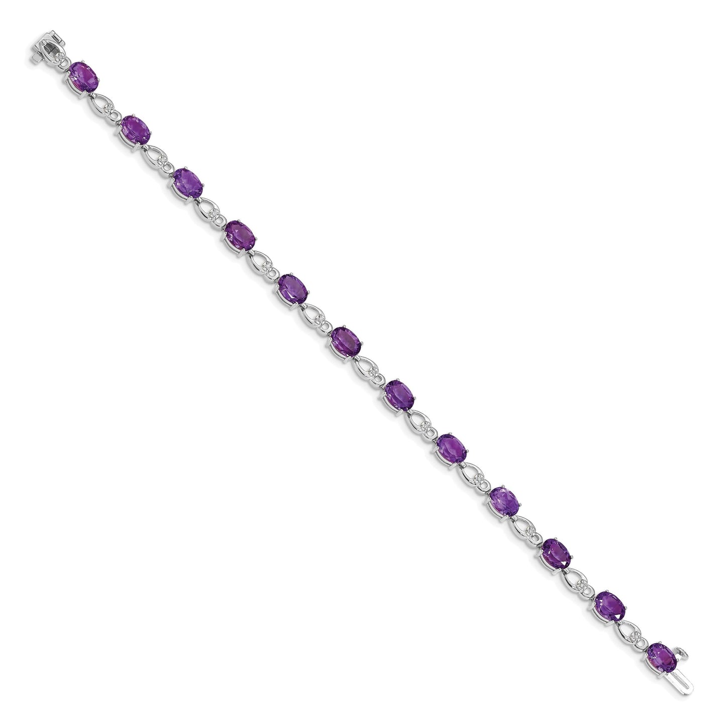 Oval Purple Amethyst & Diamond Prong 14K White Gold Infinity Link Bracelet