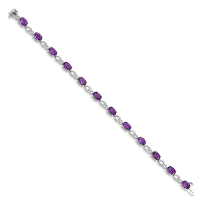 Oval Purple Amethyst & Diamond Prong 14K White Gold Infinity Link Bracelet