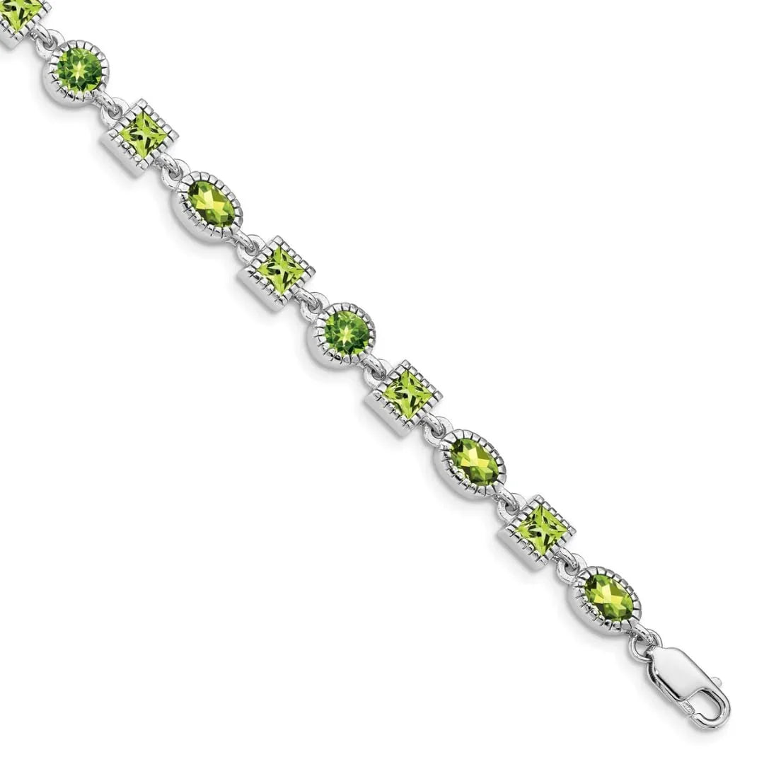 Genuine Green Peridot Sterling Silver Link Bracelets