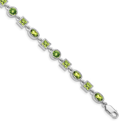 Genuine Green Peridot Sterling Silver Link Bracelets