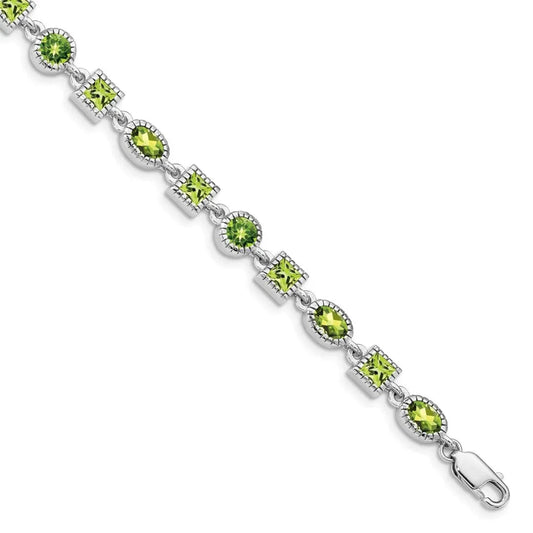 Genuine Green Peridot Sterling Silver Link Bracelets