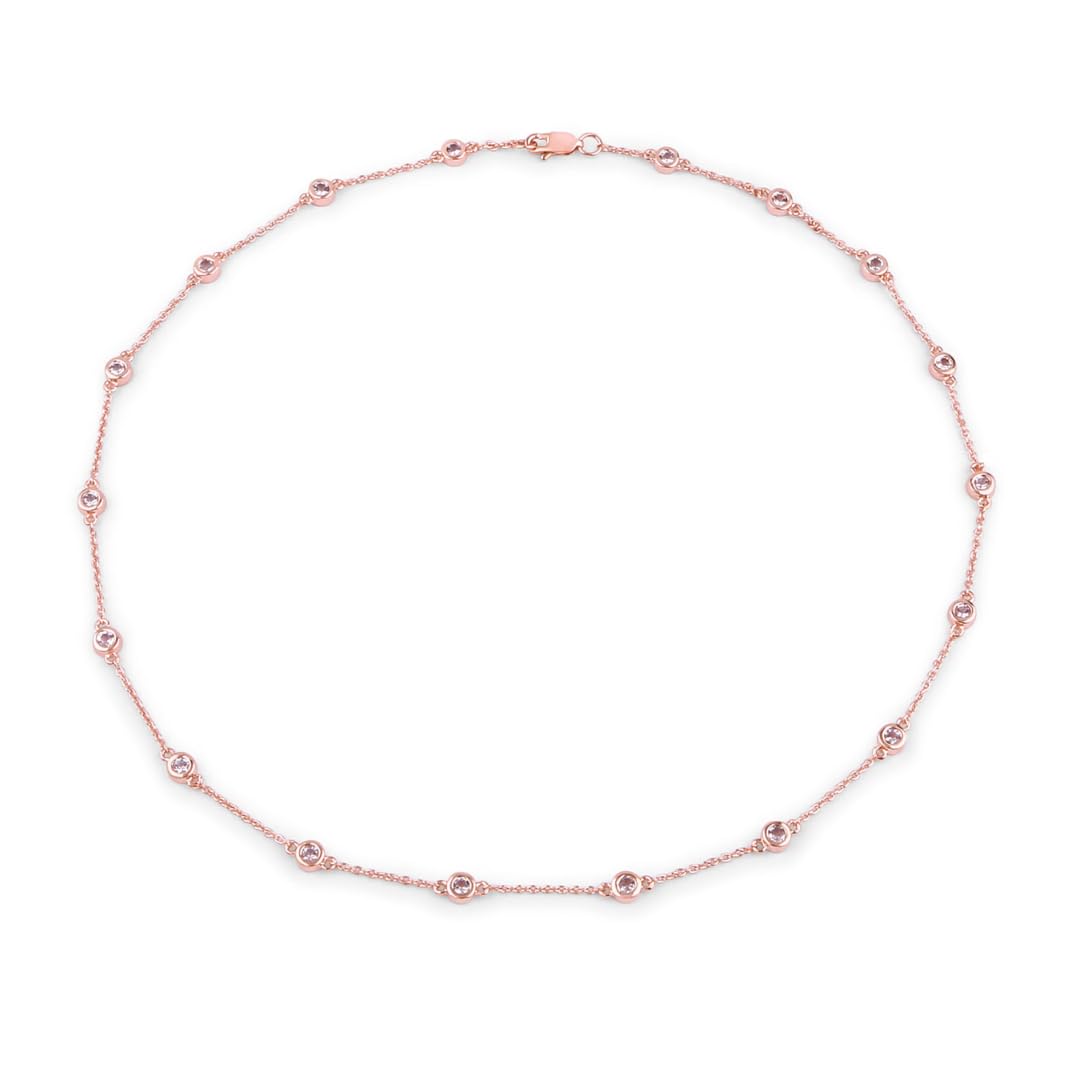 Round Peach Morganite 18K Rose Gold Plated Silver By The Yard Necklace