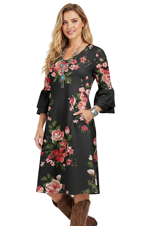 Black Pink Rose Floral-