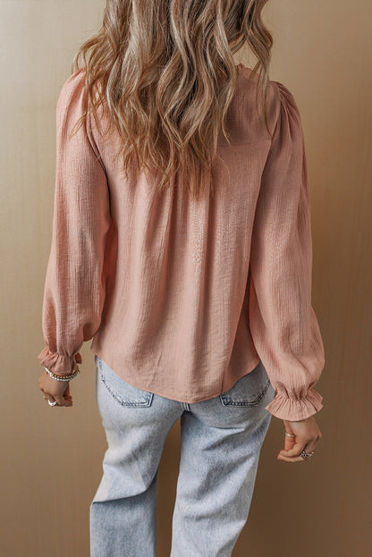 Threaded Pear Angela Embroidered Flounce Sleeve Elegant Blouse