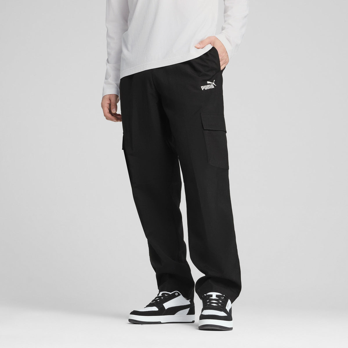 Puma Men's Essential No.1 Logo Woven Cargo Pants - Black/White
