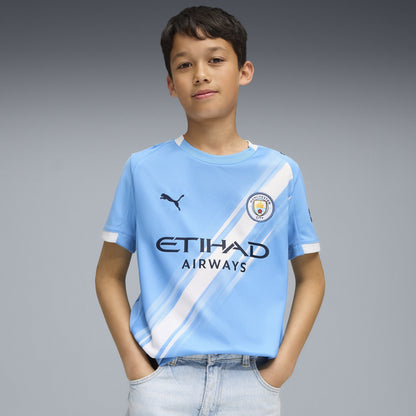Puma Youth Manchester City Home Crew Neck Short Sleeve Replica Jersey - Light Blue