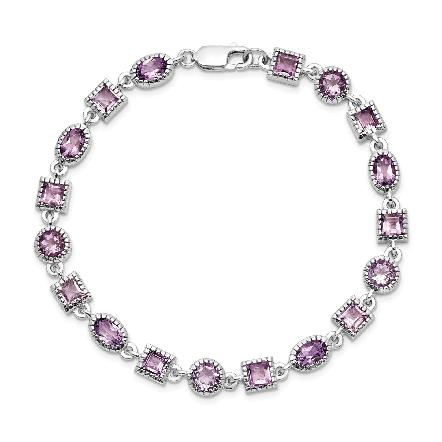 Natural Amethyst Silver Link Bracelet