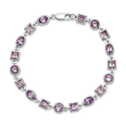 Natural Amethyst Silver Link Bracelet