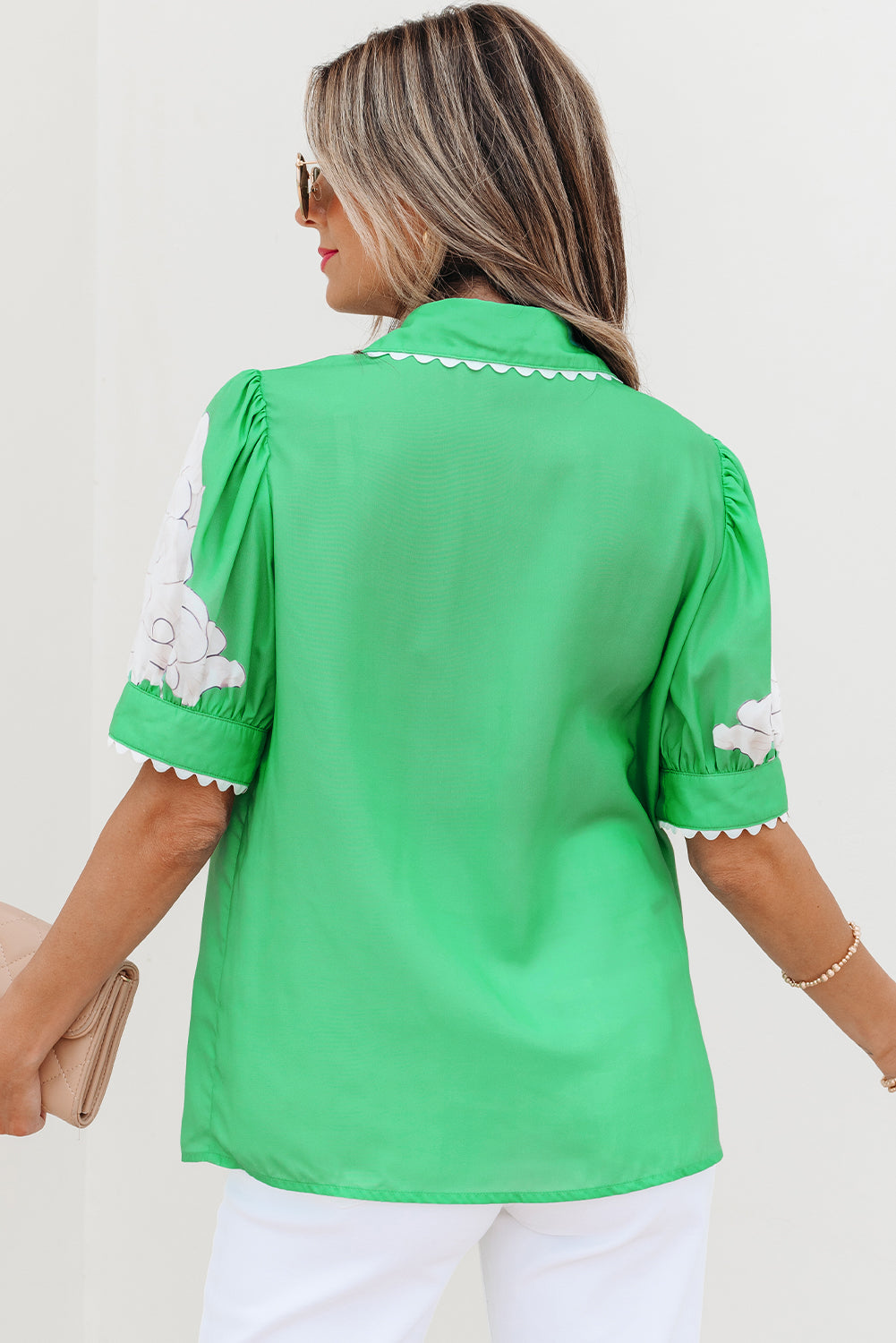 Threaded Pear Celina Floral Ric Rac Edge Sleeve Blouse