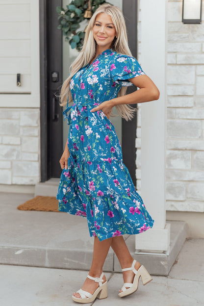Threaded Pear Tessa Tie Belted Long Dress