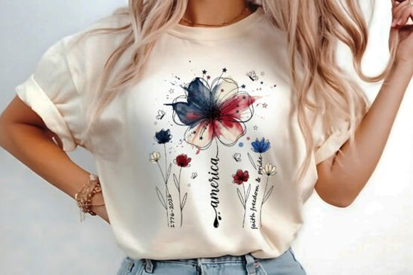 America Flowers Graphic Tee