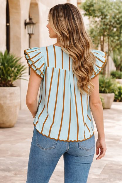 Threaded Pear Malaysia Ruffled Short Sleeve Blouse