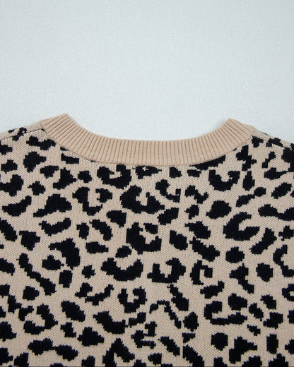 Leopard Knitted Cardigan - Black
