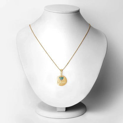 Round Green Emerald Prong Gold Plated Silver Mom Heart Pendant Necklace